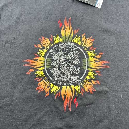 Vintage Dragon Shirt Mens M Black Fire Flames Sun Y2K Tribal Japanese 00s Tee - Picture 3 of 10