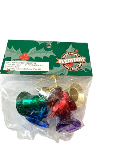 Set of 6 NEW Seasonal Shop Christmas Holiday Bells Multi Color Metallic 1" - Picture 2 of 4