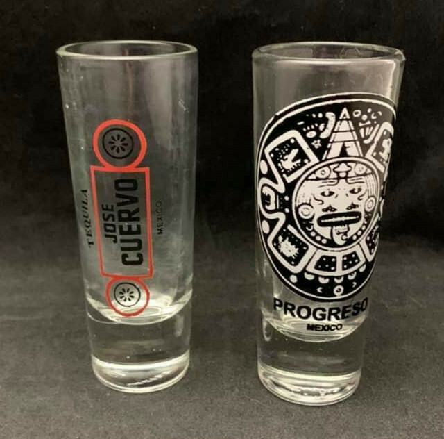 Two Mexican Tequila Tall Shot Glasses Progreso & Jose Cuervo eBay