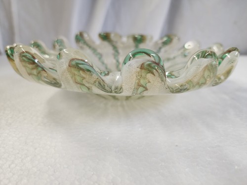 Murano Salviati Zanfirico Latticino Bowl Twisting Ribbons Gold Green BLINGY - Picture 3 of 21