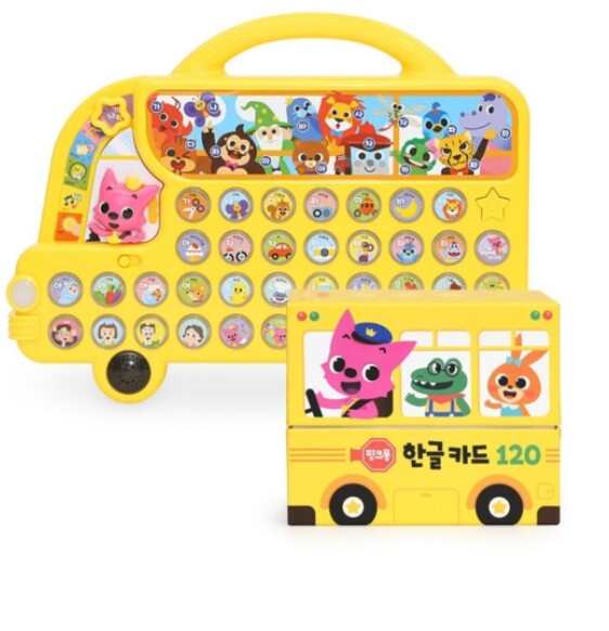 Pinkfong Learning Korean HANGUL Bus Play Toy + Korean Hangul Card 120 Set