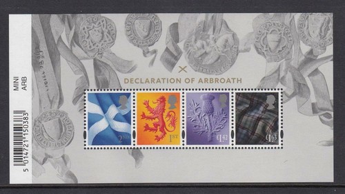 GB 2020 DICHIARAZIONE DI ARBROATH SCOTLAND FOGLIO FRANCOBOLLO MINIATURA MS CODICE A BARRE S180 - Foto 2 di 2