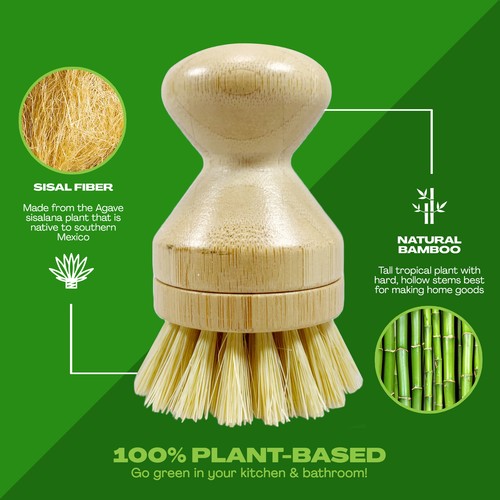 JuneLily Spazzola per piatti in sisal corta ecologica per cucina bagno lavastoviglie - Foto 4 di 14