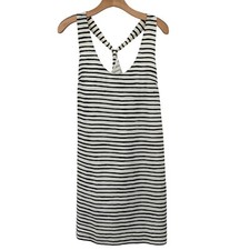 j crew Black White Striped Sleeveless Dress Crisscross Back size 12 lined