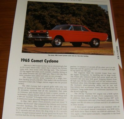 1965 Mercury Comet Cyclone Specs Info Photo 65 289 64 | eBay