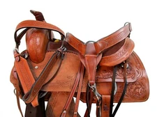 USED TRAIL SADDLE 15 16 17 18 WESTERN HORSE PLEASURE FLORAL TOOLED LEATHER TACK