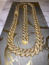 18mm Miami Cuban Link Necklace 14k Gold Solid St Steel 24" Chain 8" Bracelet Set
