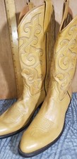 cowboy boots  Mens sz: 9D Lt. Tan leather embroidered   item:s2136