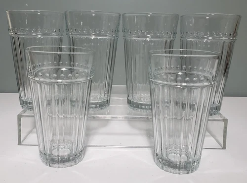6 Anchor Hocking Olivia  Isabella 16 Oz Tumbler Barware 6” Tall Ribbed & Beaded