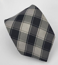 DKNY Silk Tie Gray Black Plaid Geometric Men Necktie Skinny 58 x 3