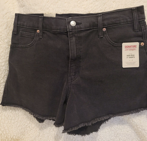 Signature by Levi Strauss Women's Black High Rise 3" Cut Off Shorts Size 12 W 31 - Picture 2 of 5