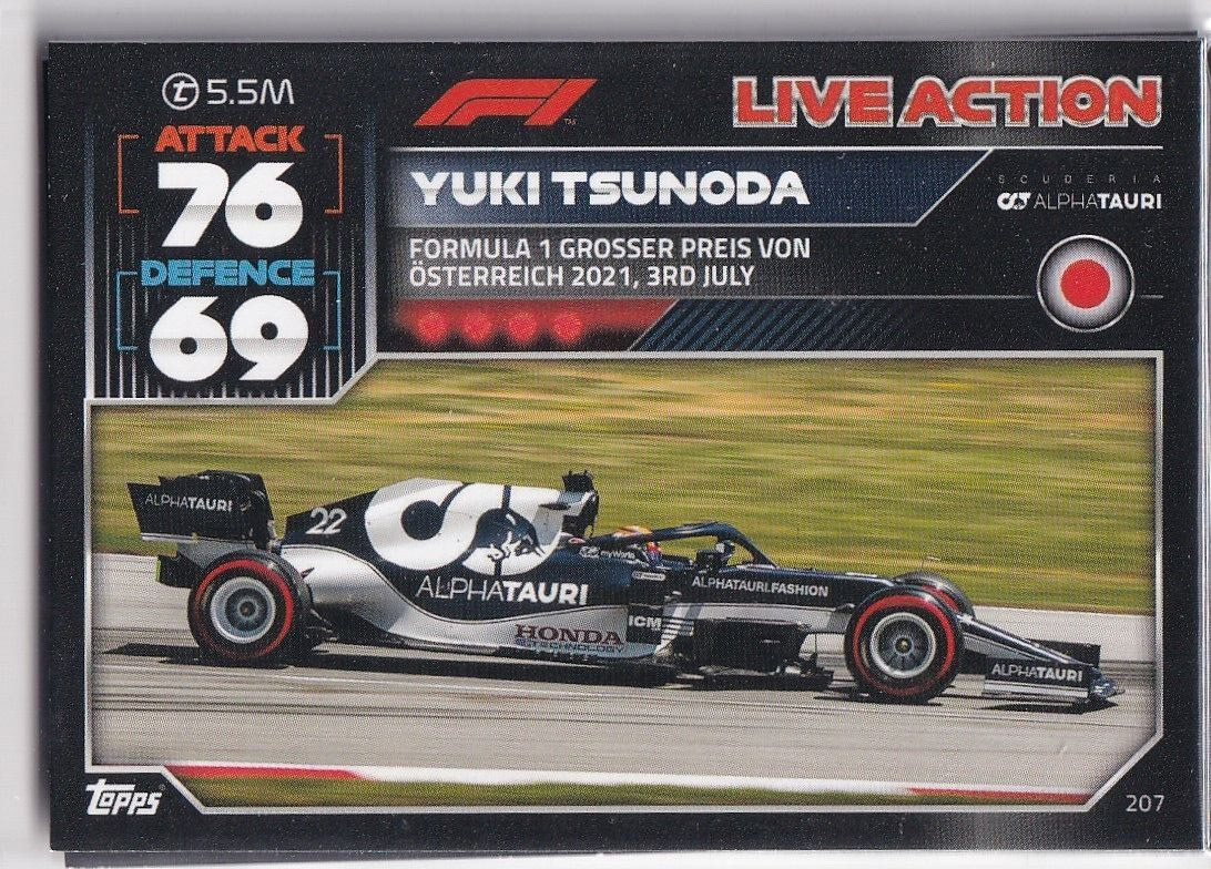Topps F1 Turbo Attax 2022 Formel 1 Karte Nr. 207 Live Action Yuki