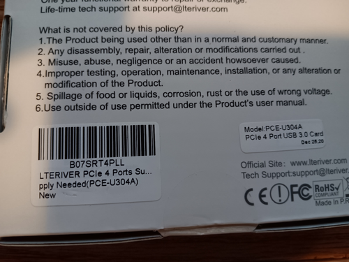 Carte PCIe USB 3.0 4 ports LTERIVER - Photo 2/4