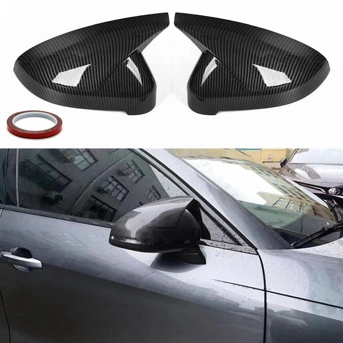 Carbon Look Side Wing Mirror Cover Caps Shell For Audi A4 B9 S4 A5 S5 2017-2022
