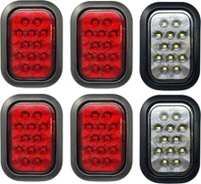5x3" 4x Red 2xWhite Rectangle 12 LED Stop/Turn/Tail Truck Light Grommet Wire Kit