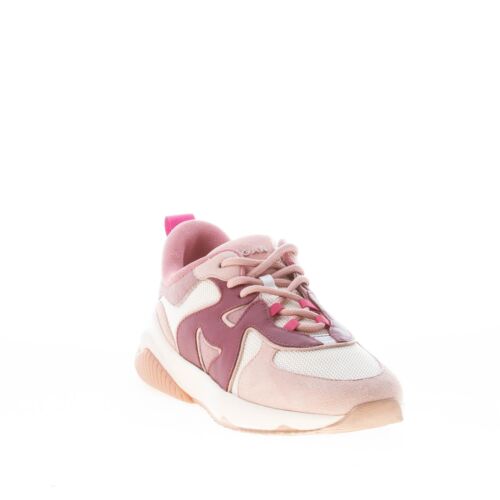 Chaussures ventes exceptionnelles femme HOGAN H597 baskets en daim rose et tissu technique maille beige