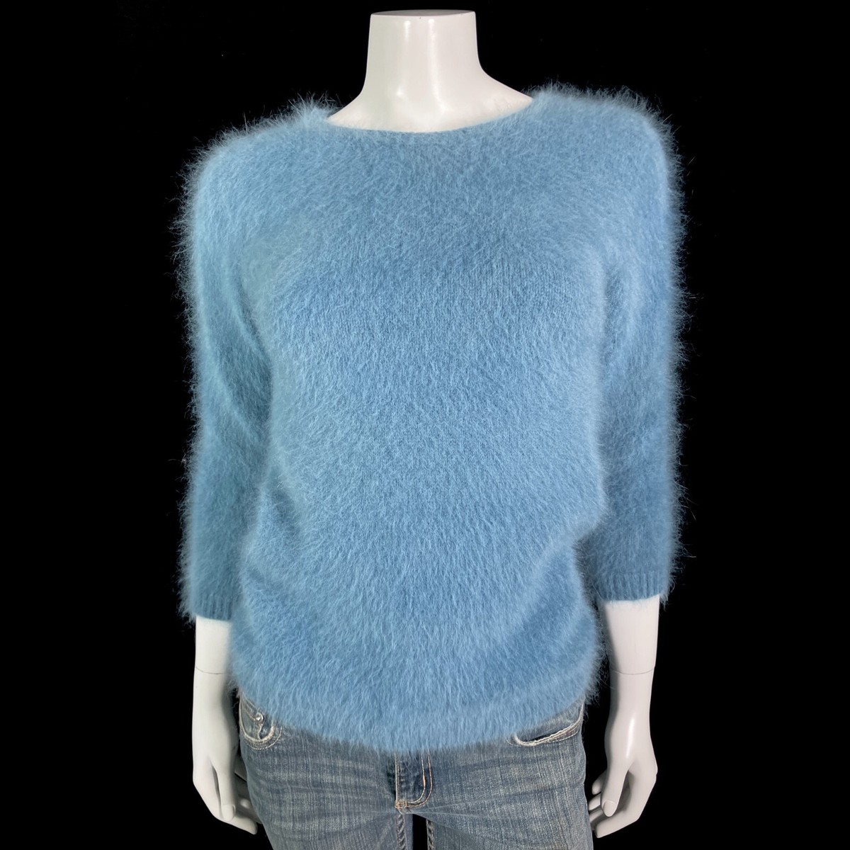 80% Angora Fuzzy Vintage ROBERTO COLLINA Blue Designer Pullover 