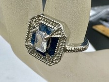 ANTIQUE STYLE SILVER PLATED WHITE  SAPPHIRE BLUE CRYSTAL SIZE 9.25 RING