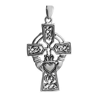 Large Celtic Claddagh Cross Pendant- 925 Sterling Silver - Irish ...