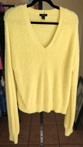 ANTHROPOLOGIE MAEVE PLUSH V-NECK COZY PULLOVER SWEATER M Neon Yellow