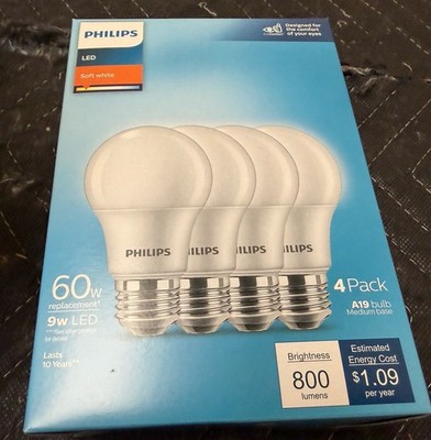 (16 Bulbs) Philips LED 60W Frosted Soft White Non-Dim A19  (Non-T20): 800 Lumens