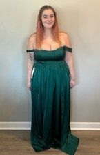 Azazie Morana Emerald Stretch Satin A-line Bridesmaids Dress (Size 14)