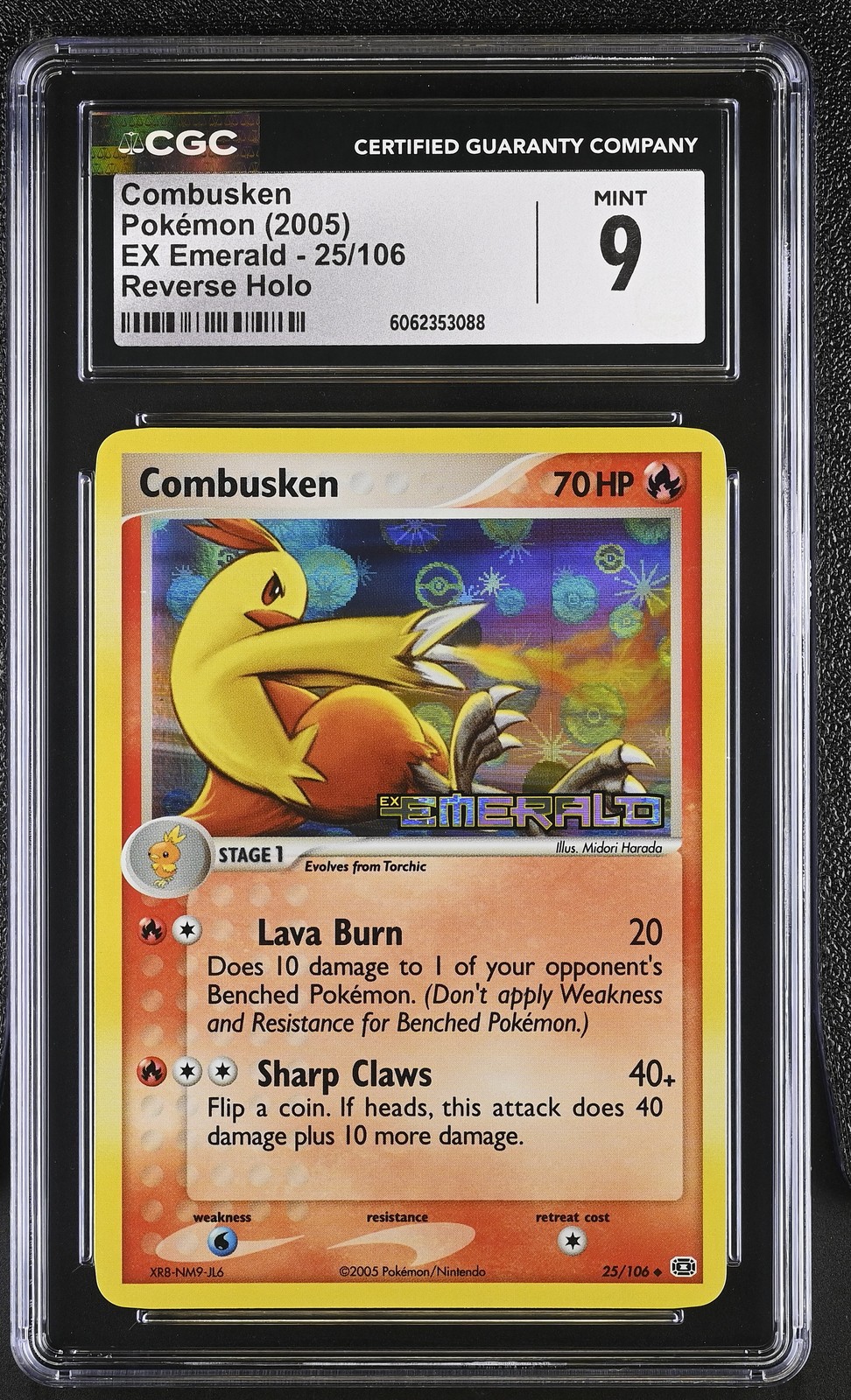CGC 9 MINT Combusken EX Emerald 25/106 Reverse Holo STAMPED Pokemon Card