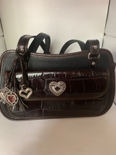 Brighton Black Pebble And Brown Croc-Embossed Leather Shoulder Purse
