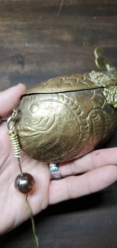 Vintage Antique Brass Handmade Whale Trinket Box Persian Middle Eastern Hanging - Picture 9 of 17