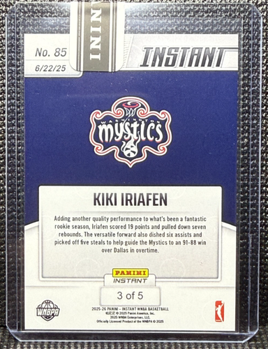 ๐ Kiki Iriafen - RC - /5 - Lightning - 2025 Panini Instant WNBA Free Shipping - Picture 2 of 7