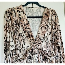 Soma XL Snakeskin Print Midi Dress Long Sleeve V Neck Ruched XLarge NEW