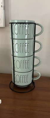 Rae Dunn Artisan Collection by Magenta Green Ceramic Coffee Mug Set of 4
