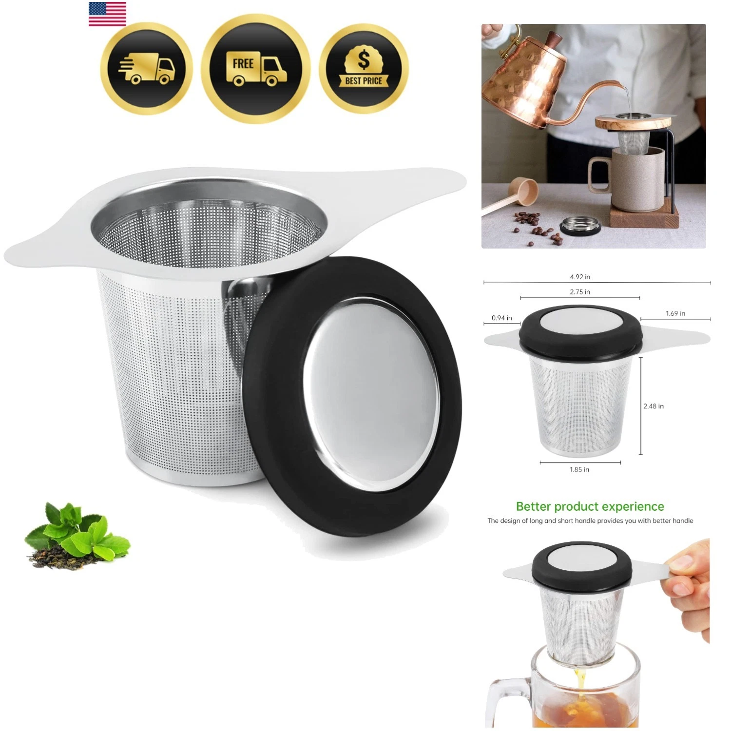 Tea Infuser Basket Stainless Steel Tea Strainer Tea Filter With Small Straine...