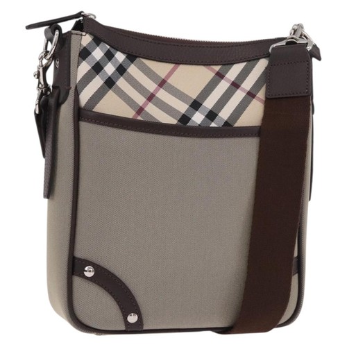 BURBERRY Nova Check Shoulder Bag Canvas Beige Silver Auth 184474A