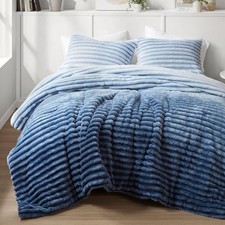 Queen Comforter Set, Plush Bedding, Microfiber Reverse, Full/Queen Blue Ombre
