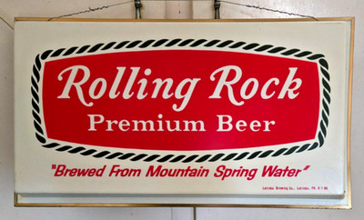 ROLLING ROCK Premium Beer 2-Sided Lighted Hanging Sign 20X11'' Latrobe Brewing PA