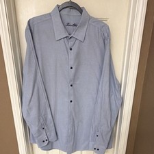 Tasso Elba Regular Fit Blue White Geometric Cotton Dress Shirt Men's XL 17-17.5