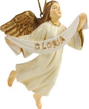 Krippenfigur fliegender Engel mit Gloriabanner 9 cm Polyresin Deko