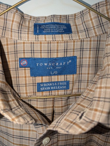 Long Sleeve Button Collared Shirt Mens Lg Wrinkle Free Brown/Black Lightweight - Picture 7 of 8