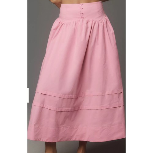 Falda midi Anthropologie Maeve cintura con botones talla grande rosa Cottagecore romántica
