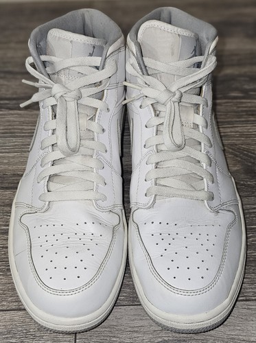 Nike Air Jordan 1 Mid Herren Sneaker Gr. 12 Weiß Leder Basketballschuhe - Bild 2 von 8
