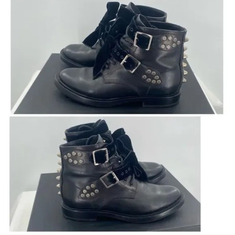 Stivaletti da combattimento SAINT LAURENT Spike borchie in pelle nera Yves Saint Laurent