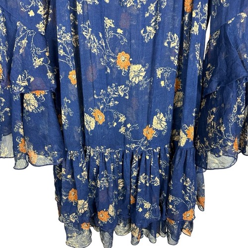 Free People Sunsetter Floral Blue Mini Ruffle Slip Tunic Dress Size XS - Picture 7 of 11