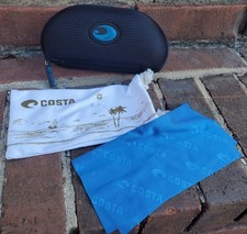 COSTA DEL MAR Sunglasses Case Zip-up Hard Clamshell Holder W/Bag Cleaning Cloth
