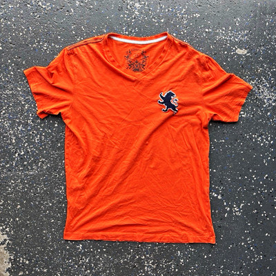 Y2K 2012 Express Men's Orange Short Sleeve Embroidered Lion Logo Tee, Size M