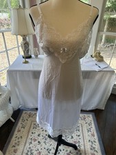 Vintage 80s White Mid Leng Full Slip Dress Sm/Med Lace Nightie Negligee Lingerie