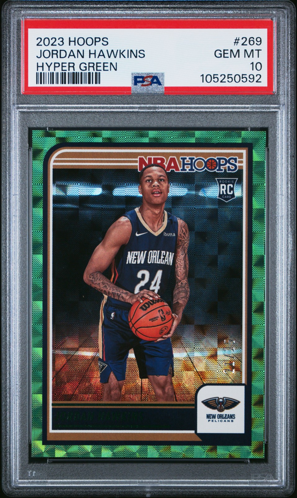 2023 PANINI NBA HOOPS HYPER GREEN #269 JORDAN HAWKINS 21/25 PSA 10