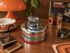 Briquet de table rond en métal chromé avec 3 coupelles/cendriers empilables