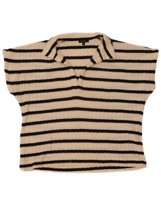 Massimo Dutti Damen Strick Polo Shirt UK 10 Small cremeweiß gestreift EB32