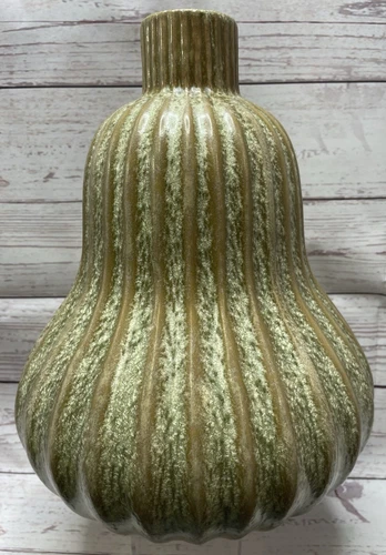 VINTAGE HAEGER POTTERY VASE MCM 1970s 12in TALL GOURD RIBBED CRYSTALLINE GLAZE